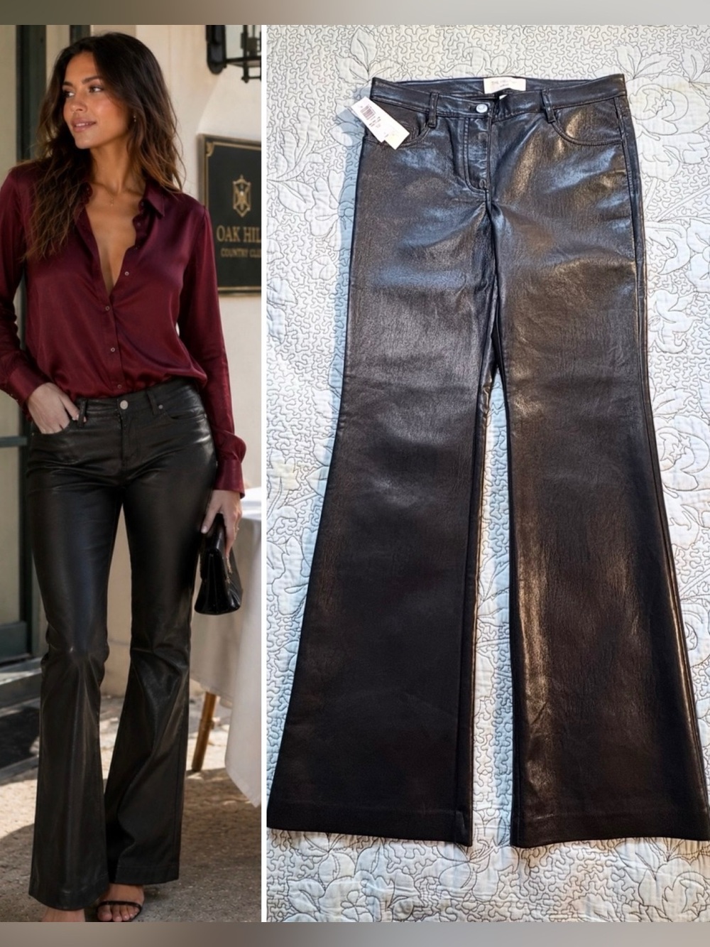 💥NWT Aritzia Wilfred The Melina Low Rise Flare Vegan Leather Pants Black Sz 6🧡